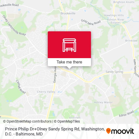 Prince Philip Dr+Olney Sandy Spring Rd map