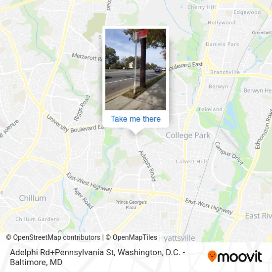 Adelphi Rd+Pennsylvania St map