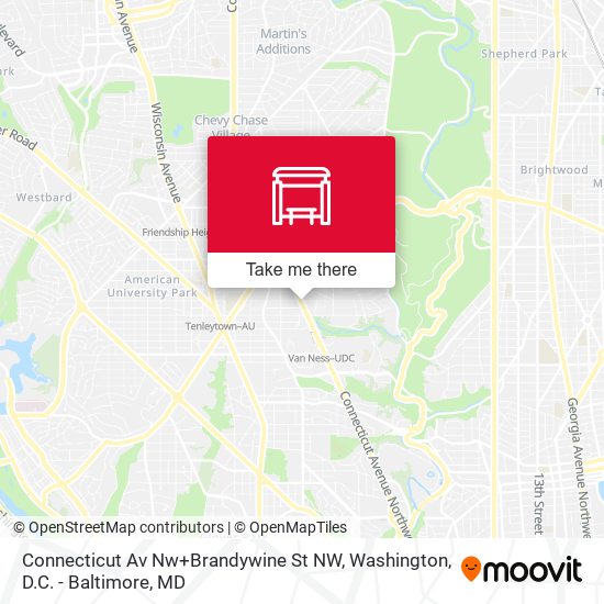Connecticut Av Nw+Brandywine St NW map