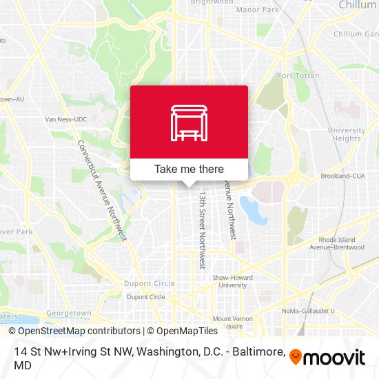 Mapa de 14 St Nw+Irving St NW