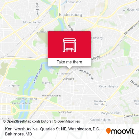 Kenilworth Av Ne+Quarles St NE map