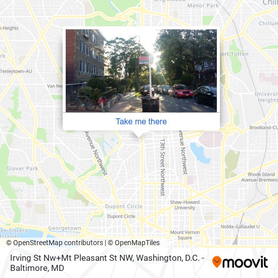 Irving St Nw+Mt Pleasant St NW map