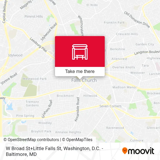 W Broad St+Little Falls St map