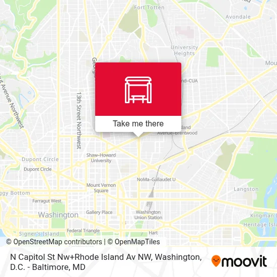 N Capitol St Nw+Rhode Island Av NW map