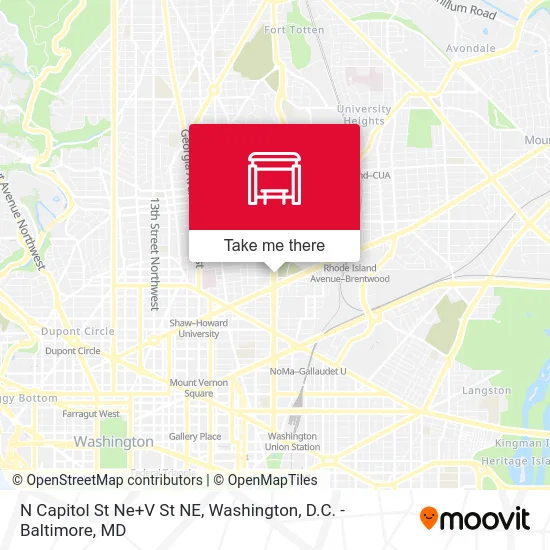 N Capitol St Ne+V St NE map