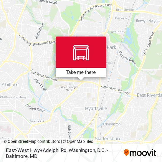 Mapa de East-West Hwy+Adelphi Rd
