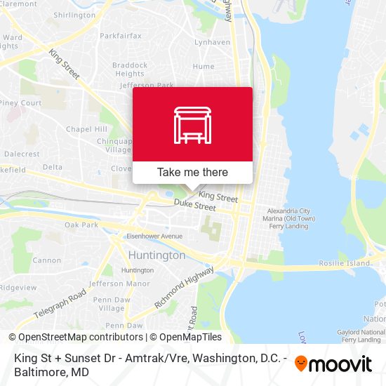 King St + Sunset Dr - Amtrak / Vre map