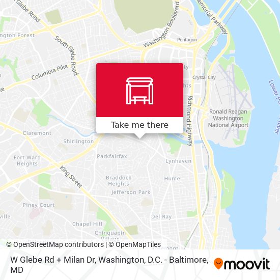 W Glebe Rd + Milan Dr map