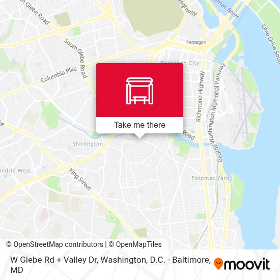 W Glebe Rd + Valley Dr map