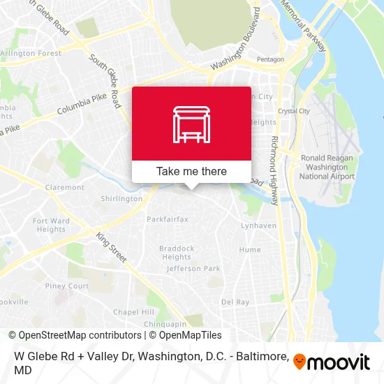 W Glebe Rd + Valley Dr map