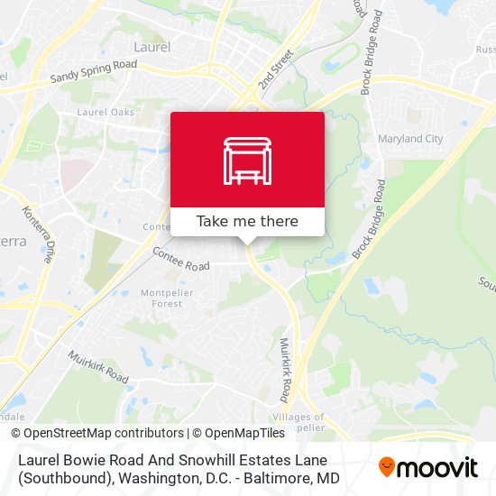 Laurel Bowie Road And Snowhill Estates Lane (Southbound) map