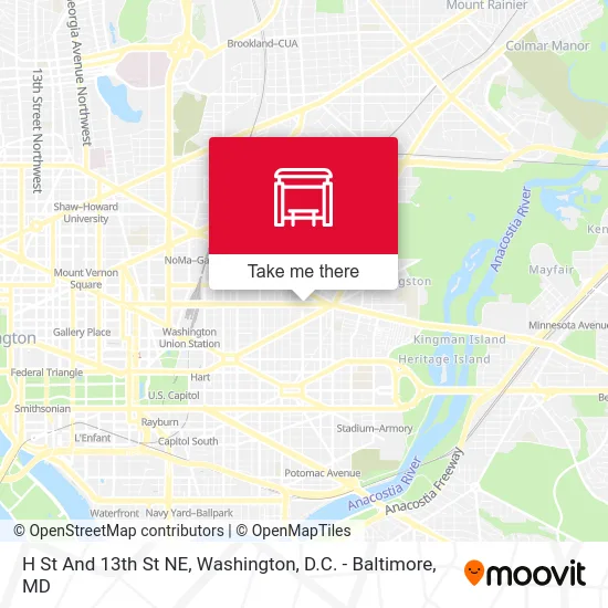 H St And 13th St NE map