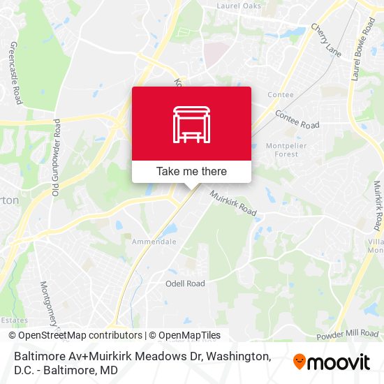 Baltimore Av+Muirkirk Meadows Dr map