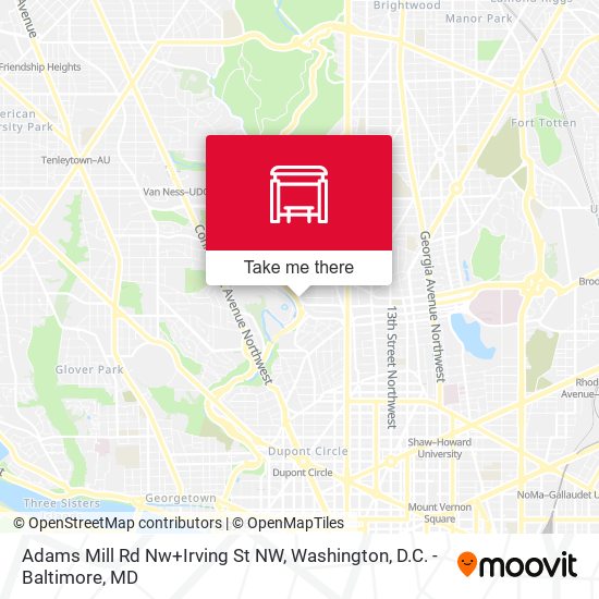 Mapa de Adams Mill Rd Nw+Irving St NW