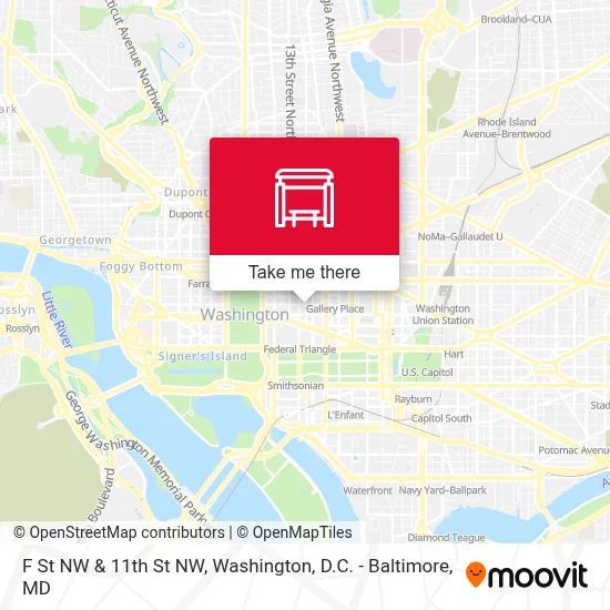 F St NW & 11th St NW map