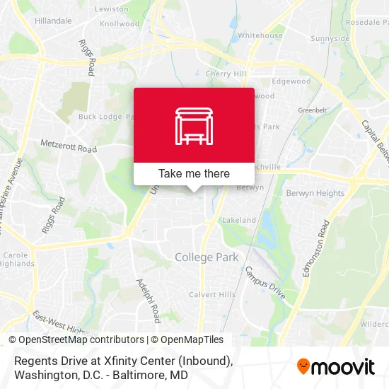 Regents Drive at Xfinity Center (Inbound) map
