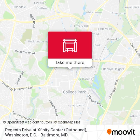 Mapa de Regents Drive at Xfinity Center (Outbound)