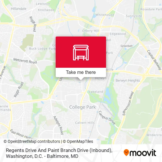 Regents Drive And Paint Branch Drive (Inbound) map