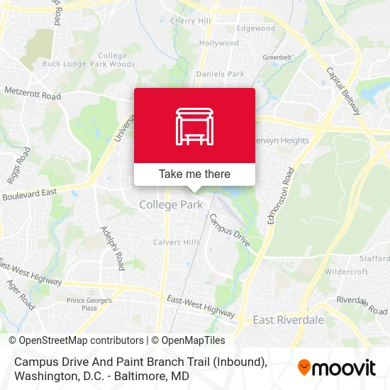 Campus Drive And Paint Branch Trail (Inbound) map