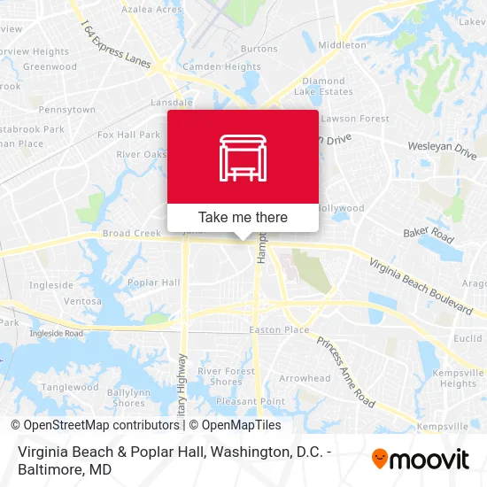 Virginia Beach & Poplar Hall map