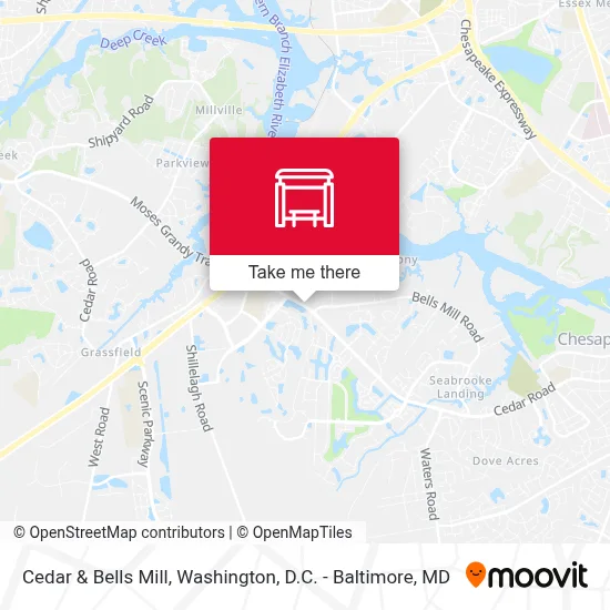 Cedar & Bells Mill map