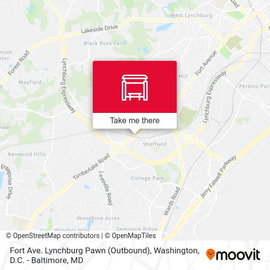 Fort Ave. Lynchburg Pawn (Outbound) map