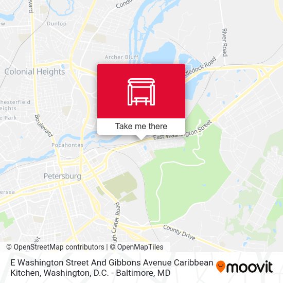 E Washington Street And Gibbons Avenue Caribbean Kitchen map