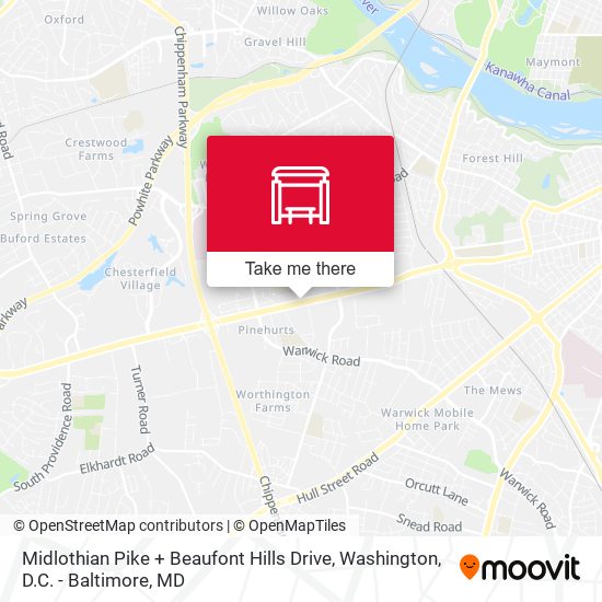 Midlothian Pike + Beaufont Hills Drive map