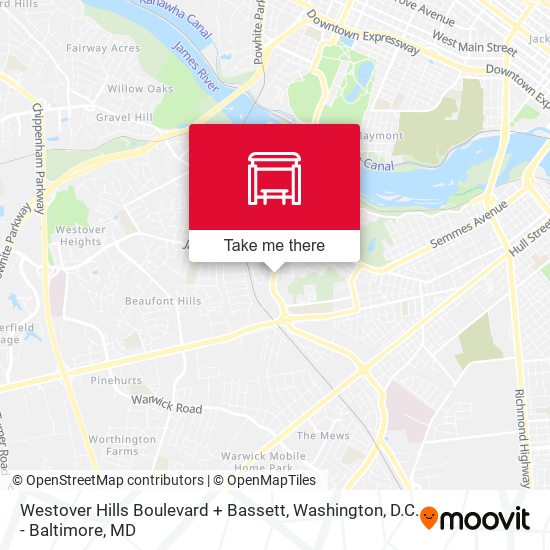 Westover Hills Boulevard + Bassett map