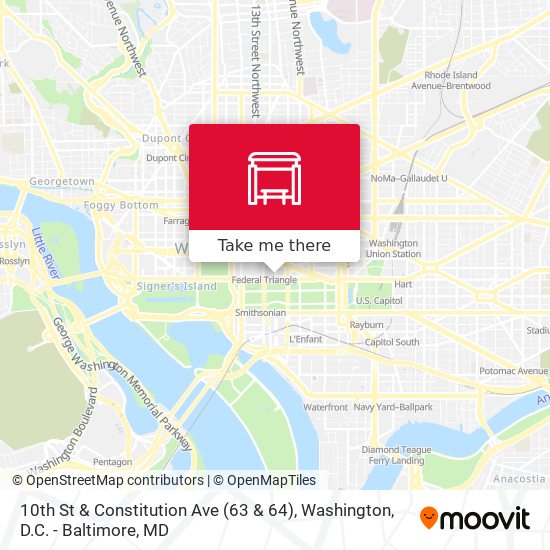 10th St & Constitution Ave (63 & 64) map