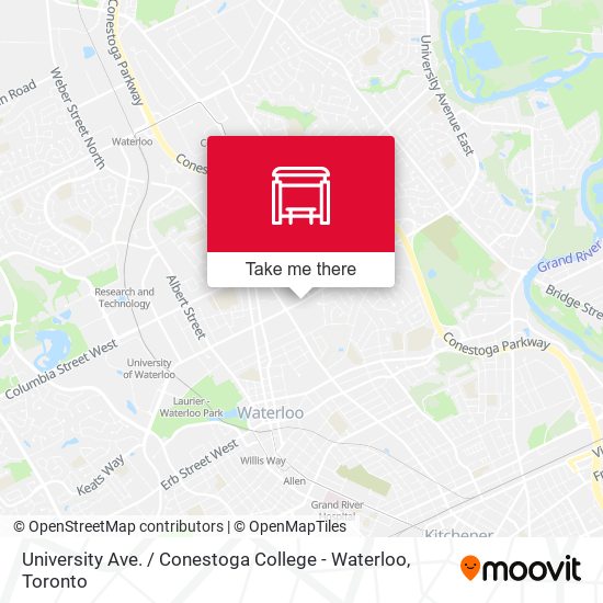 University Ave. / Conestoga College - Waterloo map