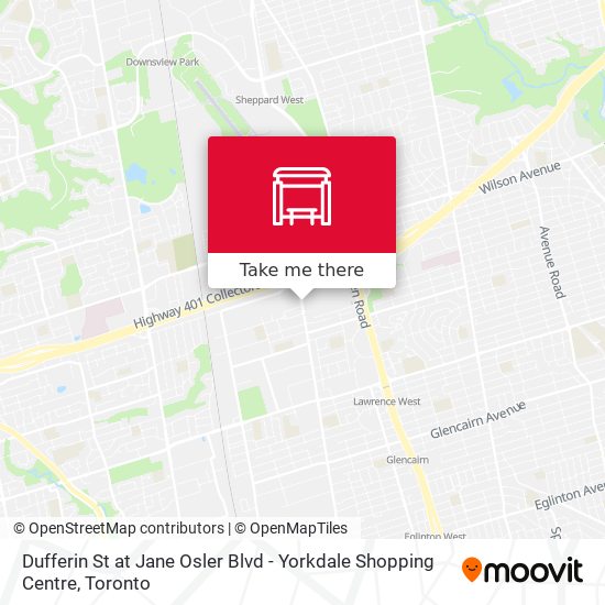 Dufferin St at Jane Osler Blvd - Yorkdale Shopping Centre map