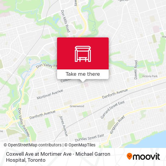 Coxwell Ave at Mortimer Ave - Michael Garron Hospital map
