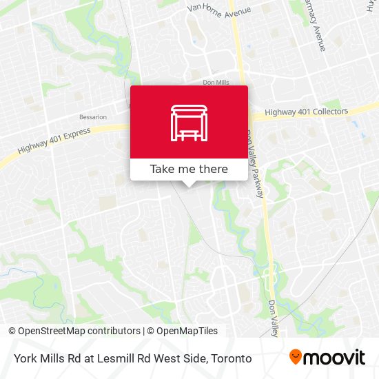 York Mills Rd at Lesmill Rd West Side map