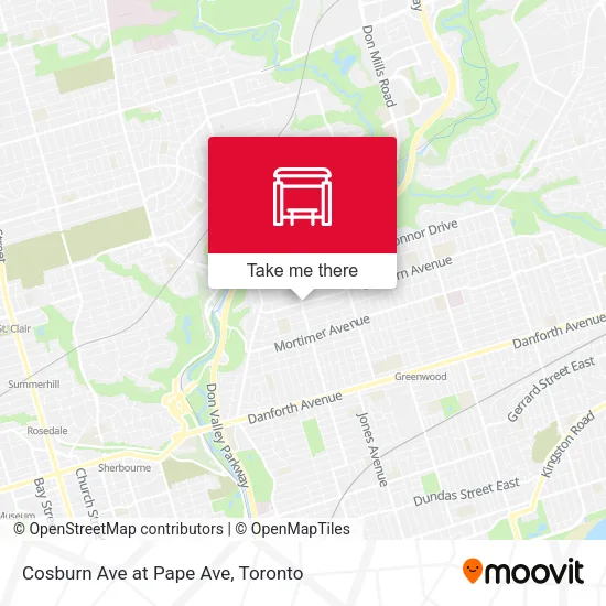Cosburn Ave at Pape Ave map