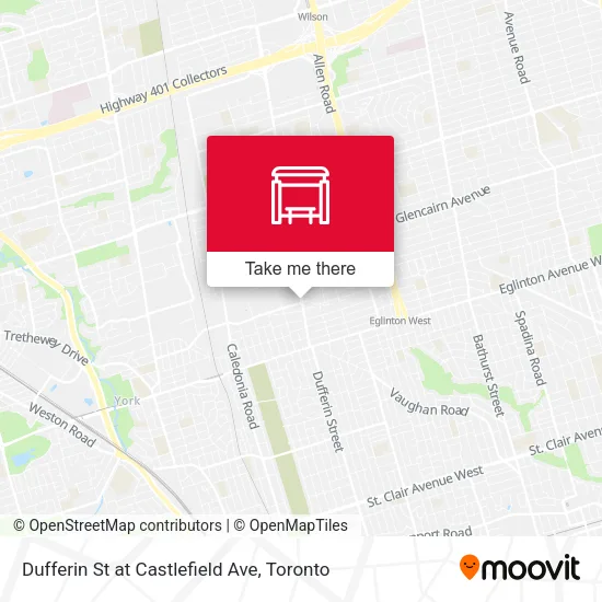 Dufferin St at Castlefield Ave map