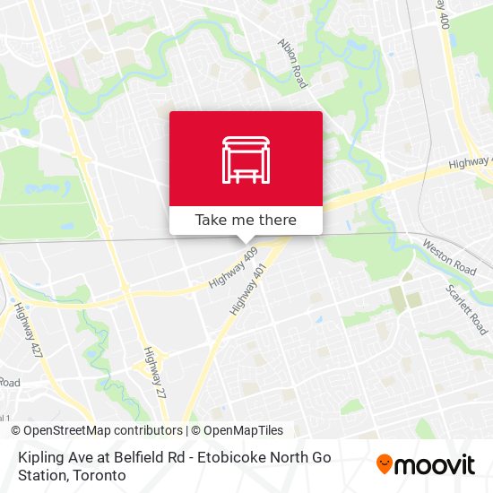 Kipling Ave at Belfield Rd - Etobicoke North Go Station map