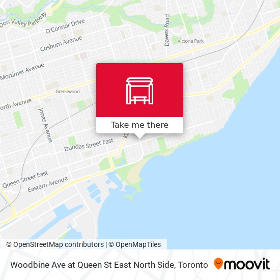 Woodbine Ave at Queen St East North Side map