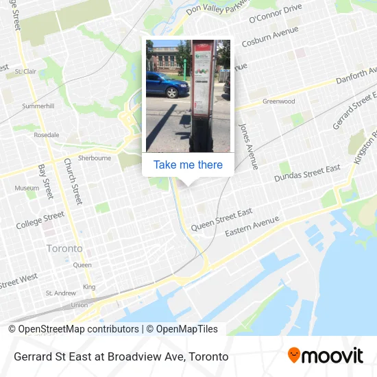 Gerrard St East at Broadview Ave map