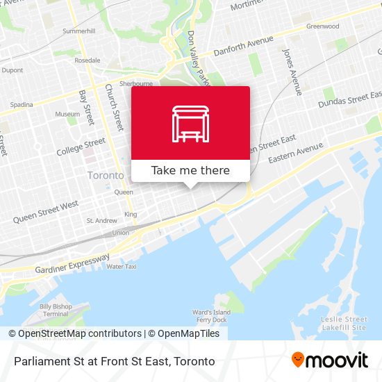 Parliament St at Front St East map