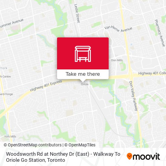Woodsworth Rd at Northey Dr (East) - Walkway To Oriole Go Station map