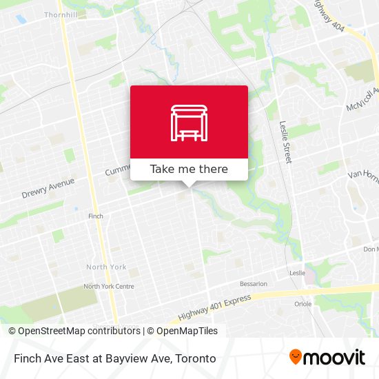 Finch Ave East at Bayview Ave map