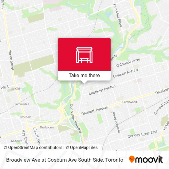 Broadview Ave at Cosburn Ave South Side map