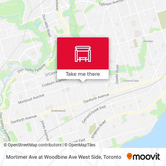 Mortimer Ave at Woodbine Ave West Side map