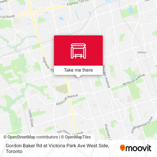 Gordon Baker Rd at Victoria Park Ave West Side map