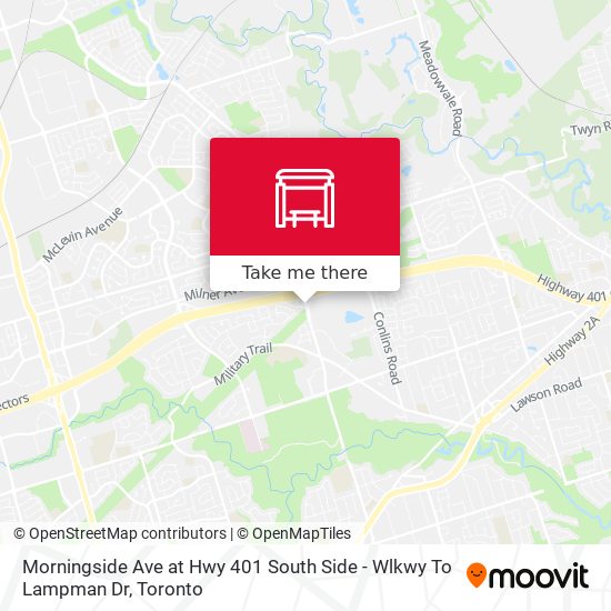 Morningside Ave at Hwy 401 South Side - Wlkwy To Lampman Dr map