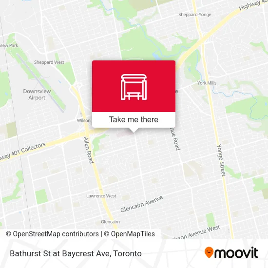 Bathurst St at Baycrest Ave map