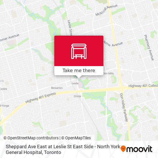Sheppard Ave East at Leslie St East Side - North York General Hospital map