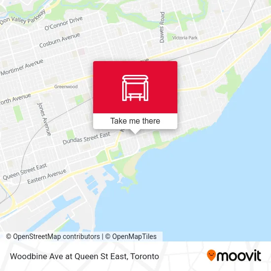 Woodbine Ave at Queen St East map