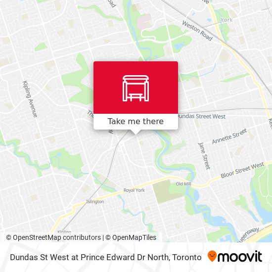 Dundas St West at Prince Edward Dr North map